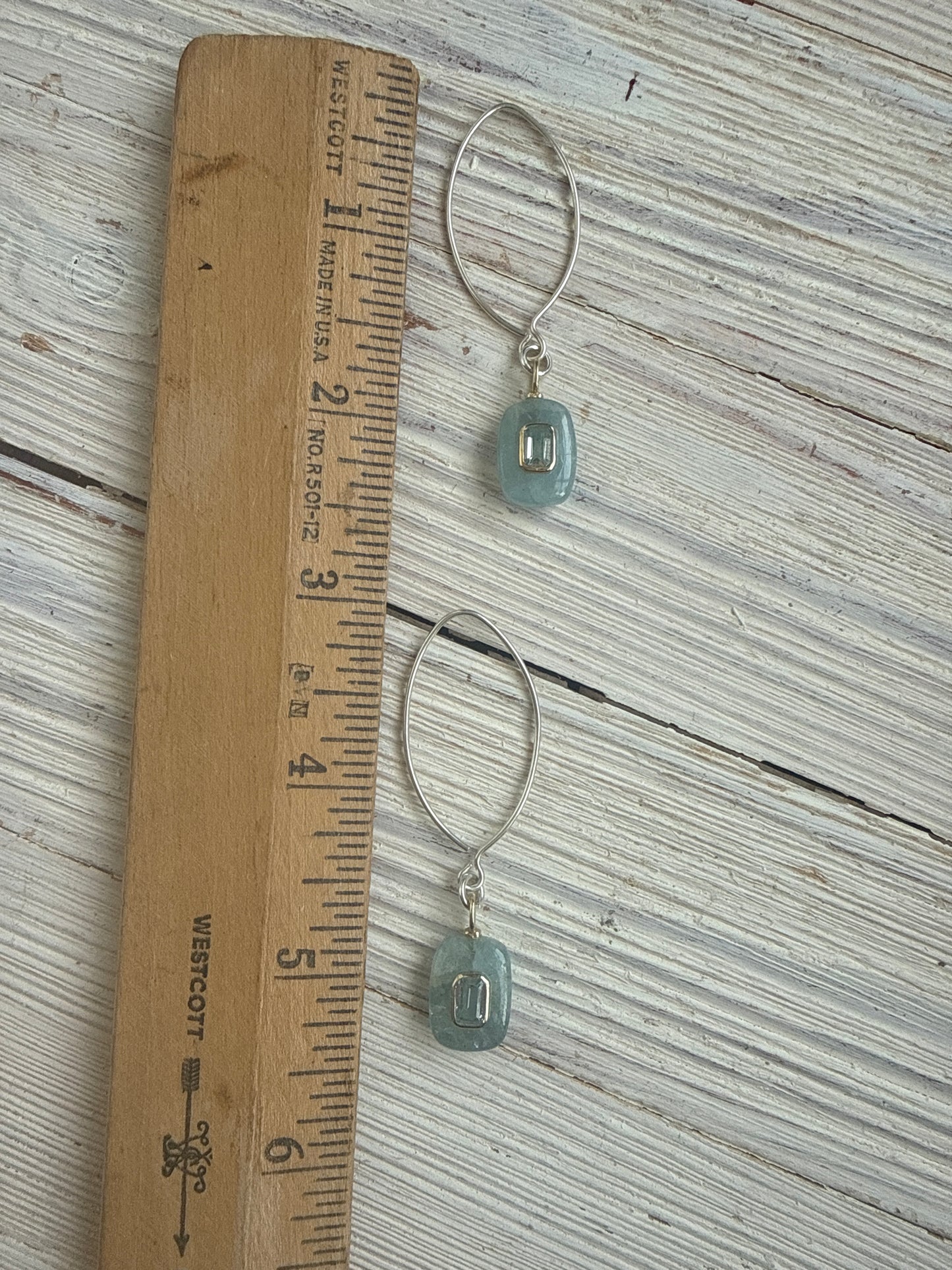 Aquamarine with blue topaz earrings. Sterling ear wires.