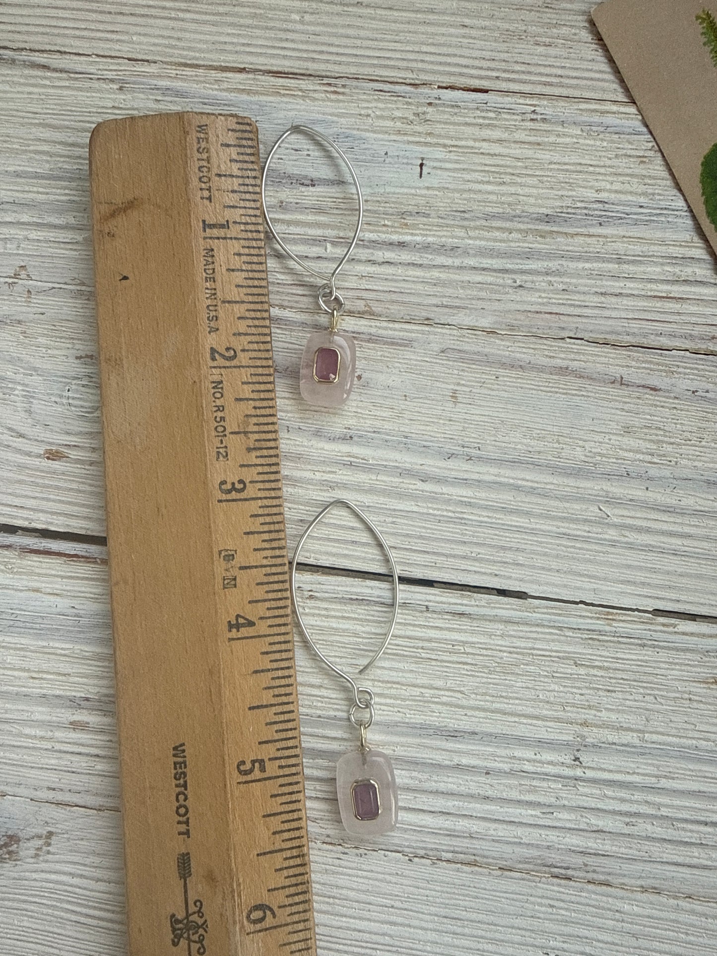 Rose quartz with pink topaz inlay on sterling earrings.