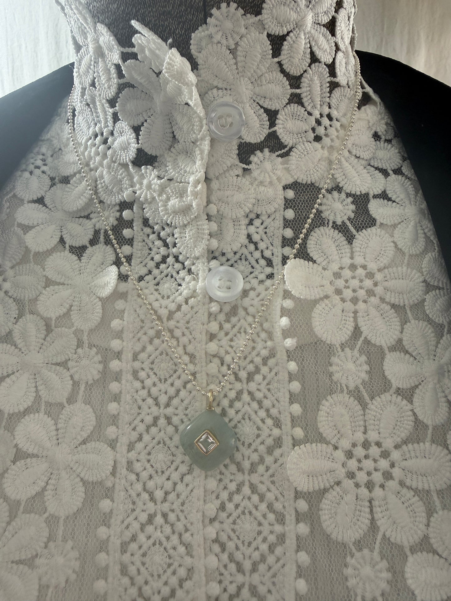 Aquamarine with topaz pendant on sterling ball chain necklace. 18”