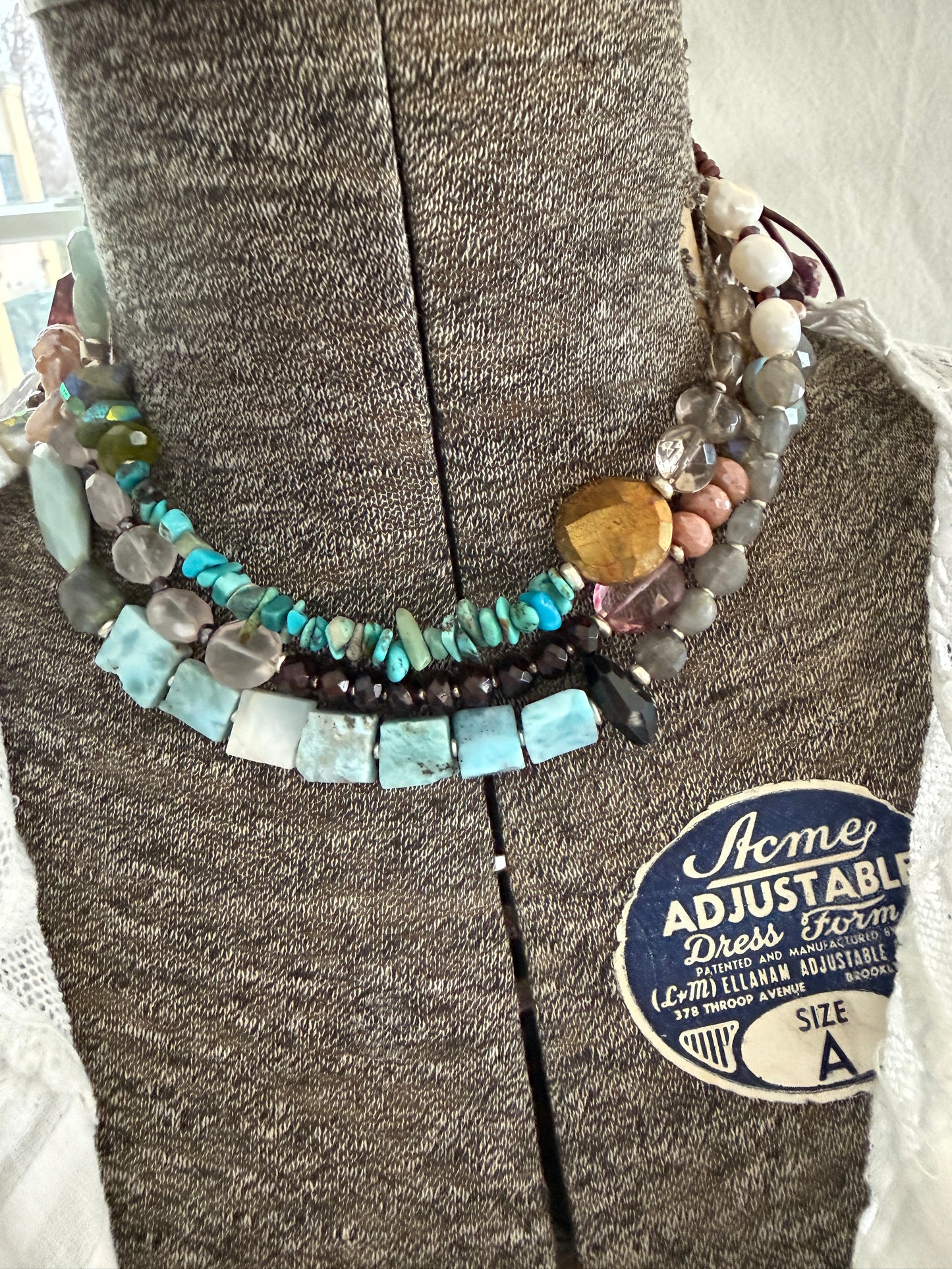Gemstone medley long necklace 47” long.