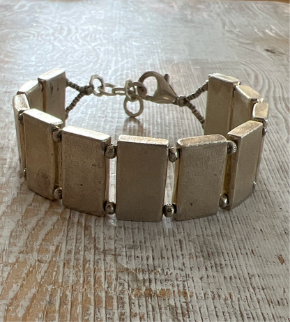 Rectangular fine silver block bracelet.