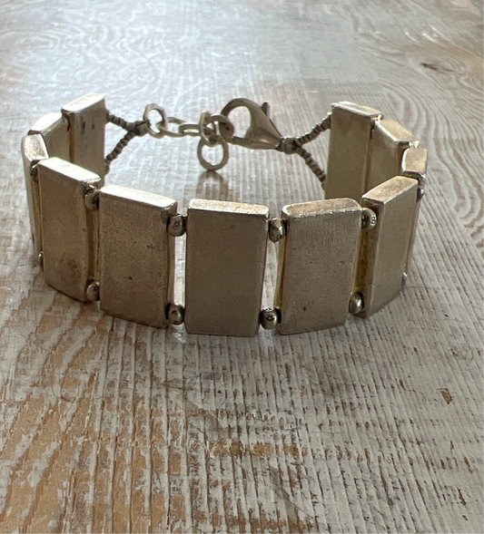 Rectangular fine silver block bracelet.