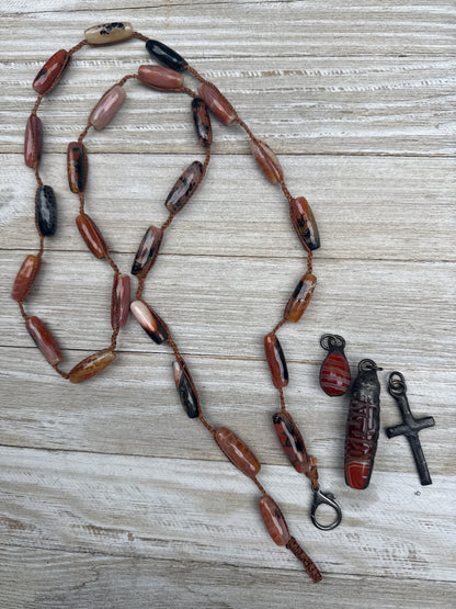 Hand knotted carnelian agates with sterling clasp and (removable) agate pendants long necklace.