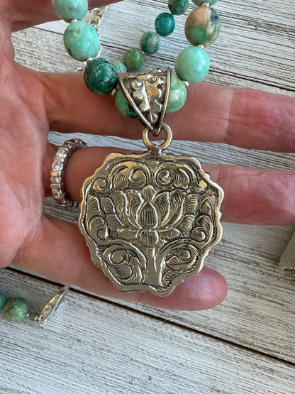 Spiny oyster and turquoise heart necklace. 17.5-19.5”.