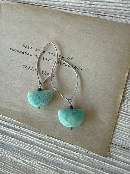 Amazonite half moon drop earrings with apatite.
