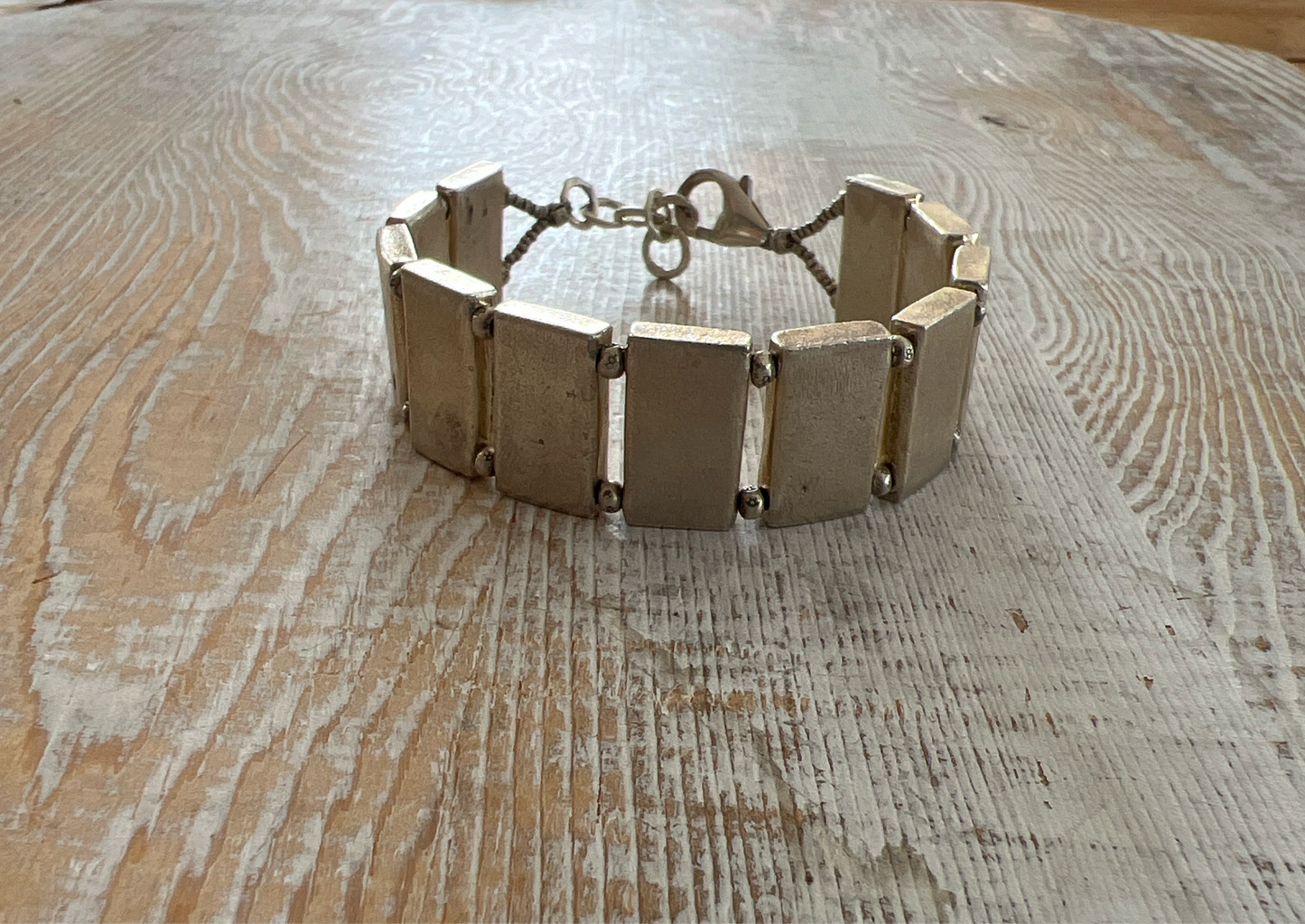 Rectangular fine silver block bracelet.