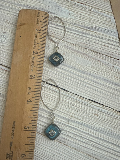 Labradorite with blue topaz earrings on sterling ear wires.