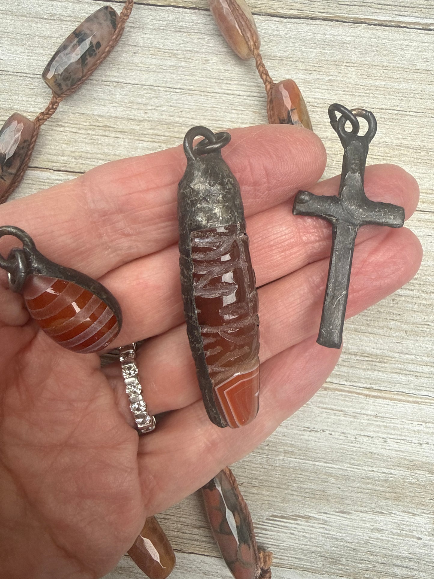 Hand knotted carnelian agates with sterling clasp and (removable) agate pendants long necklace.