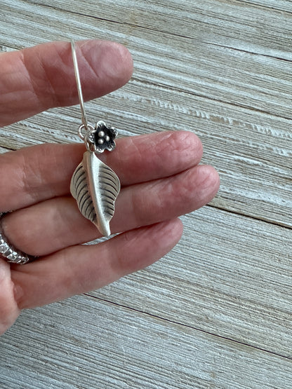 Handmade fine silver leaves and flowers earrings with fine silver ear wires.