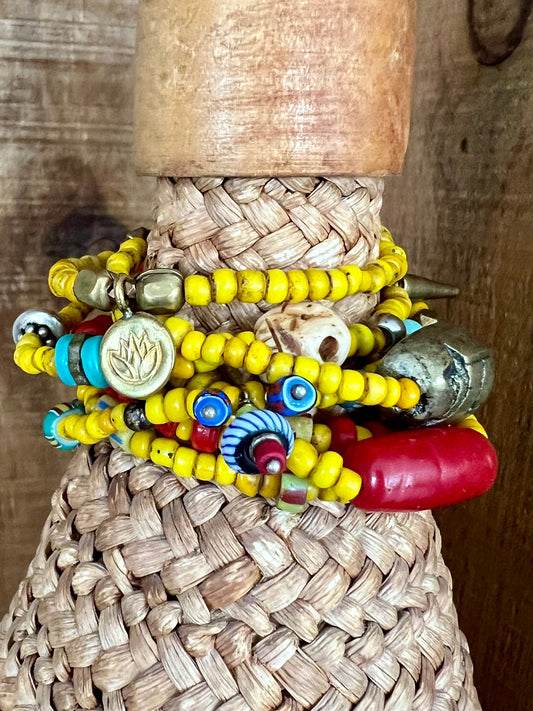 Maize glass bead stack of 7 bracelets.