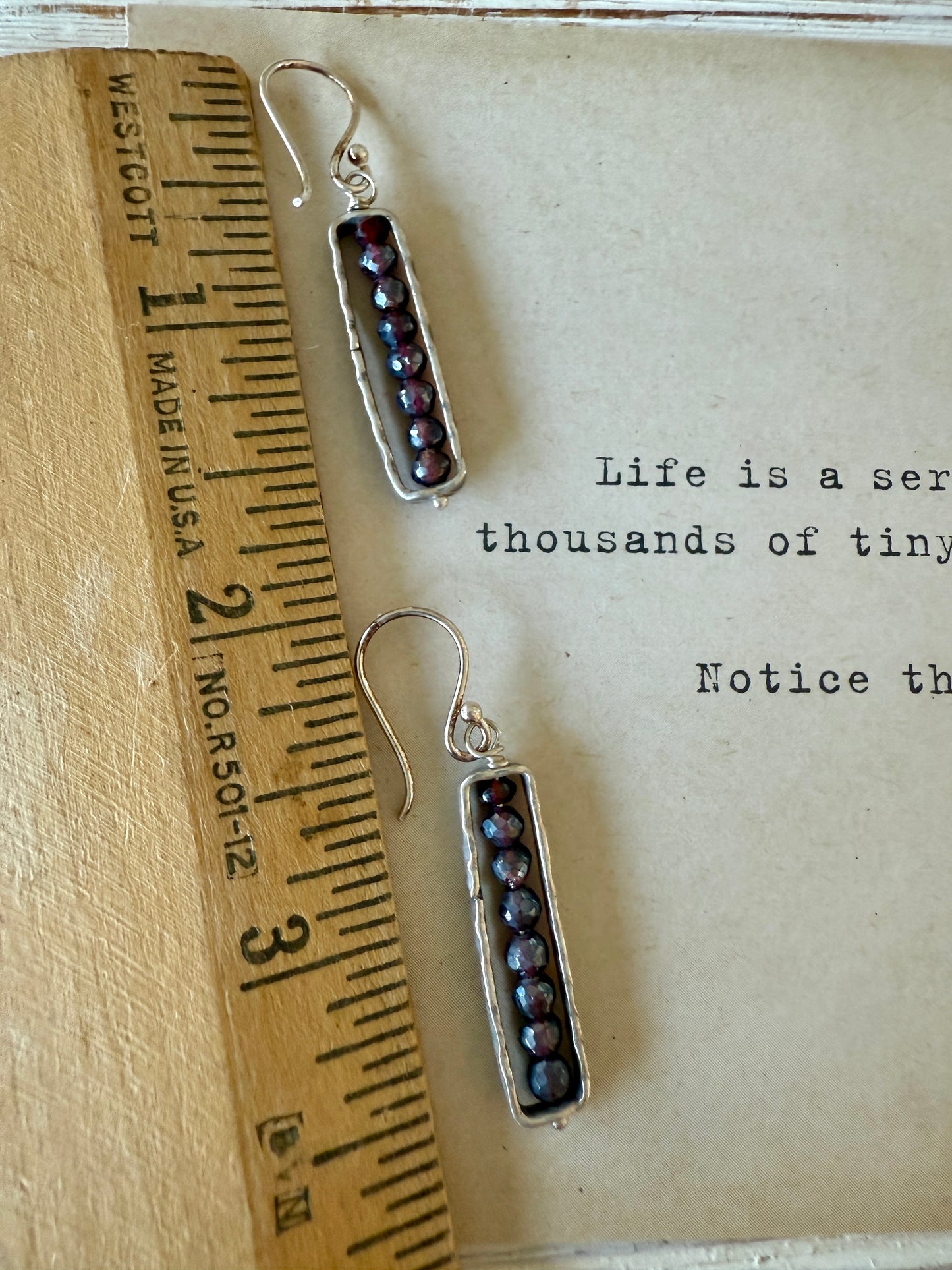 Garnet and fine silver abacus earrings