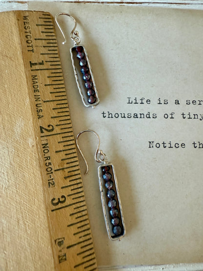 Garnet and fine silver abacus earrings