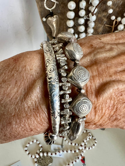 Stamped fine silver twigs bracelet with sterling clasp. 7.25-7.75”