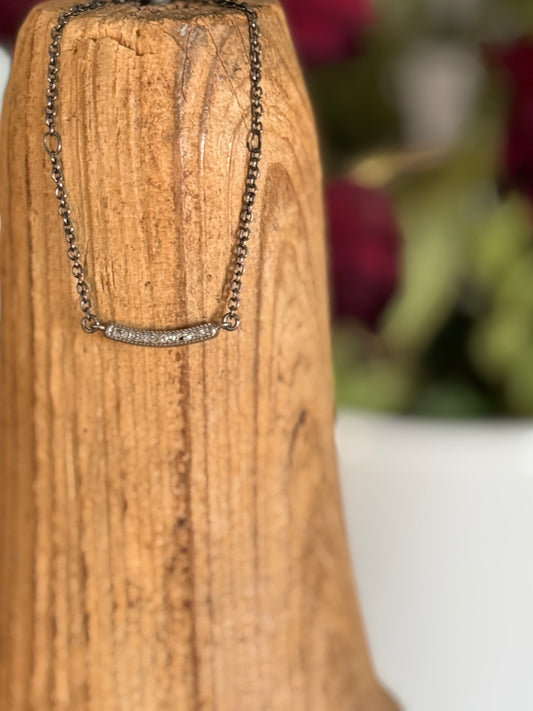 Pavé diamond curve necklace. 16.5-18.5”