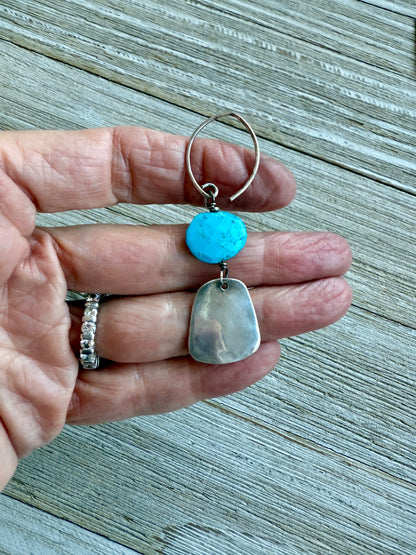 Faceted turquoise on sterling silver paddles earrings. Pure silver ear wires.