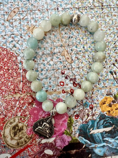 Sitting Buddha charm on Amazonite stack bracelet