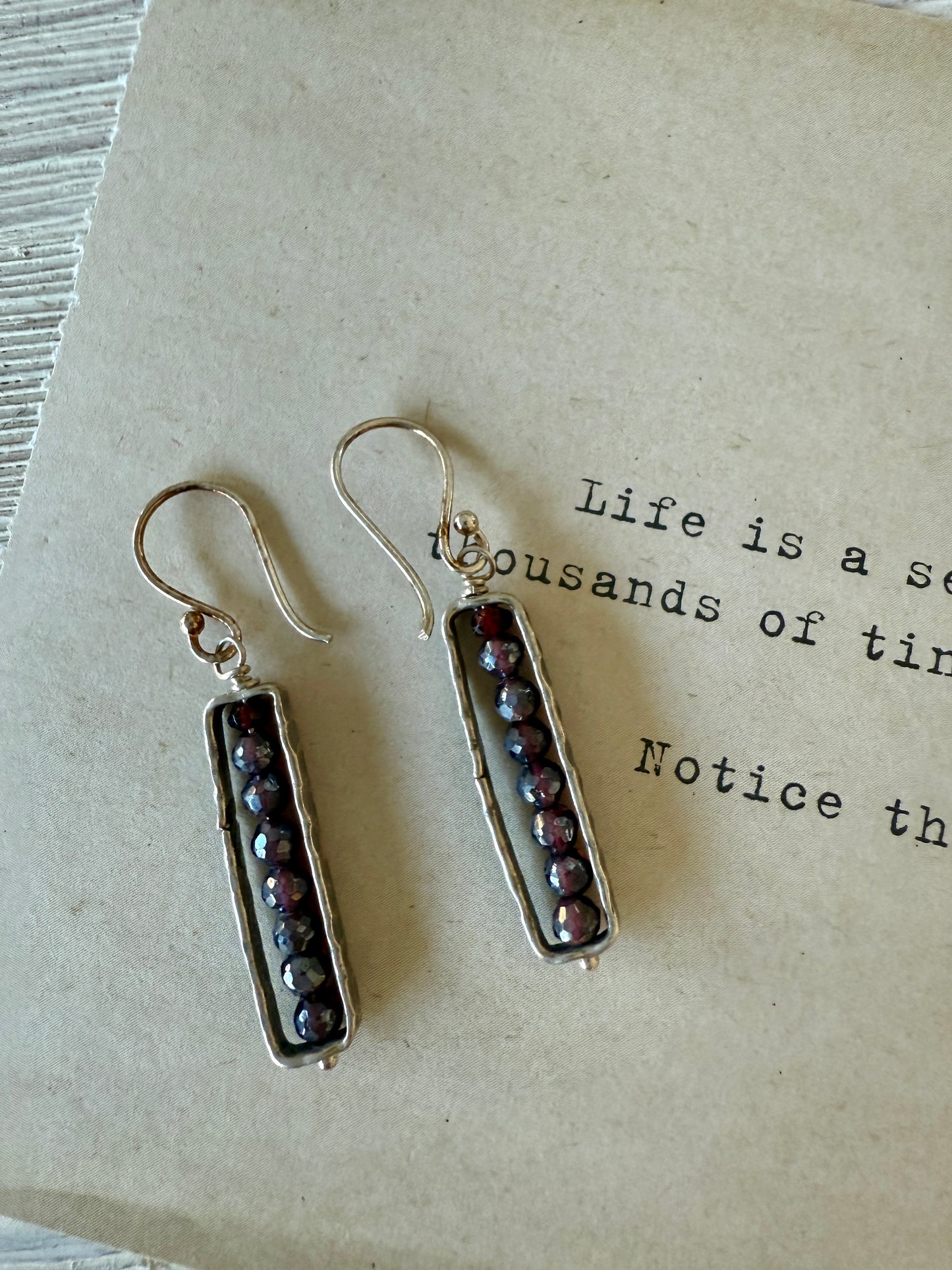 Garnet and fine silver abacus earrings