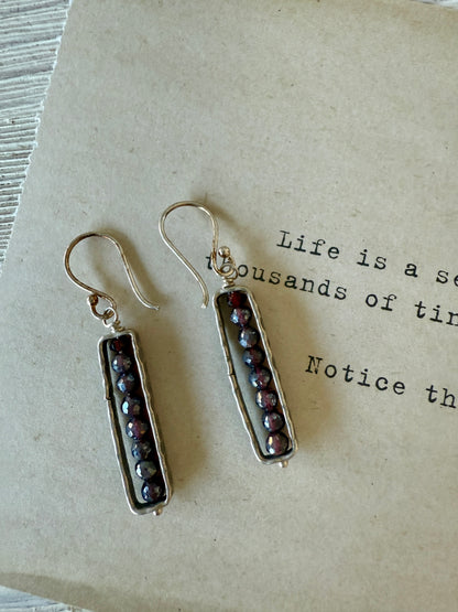 Garnet and fine silver abacus earrings