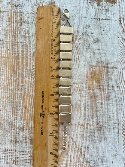 Rectangular fine silver block bracelet.