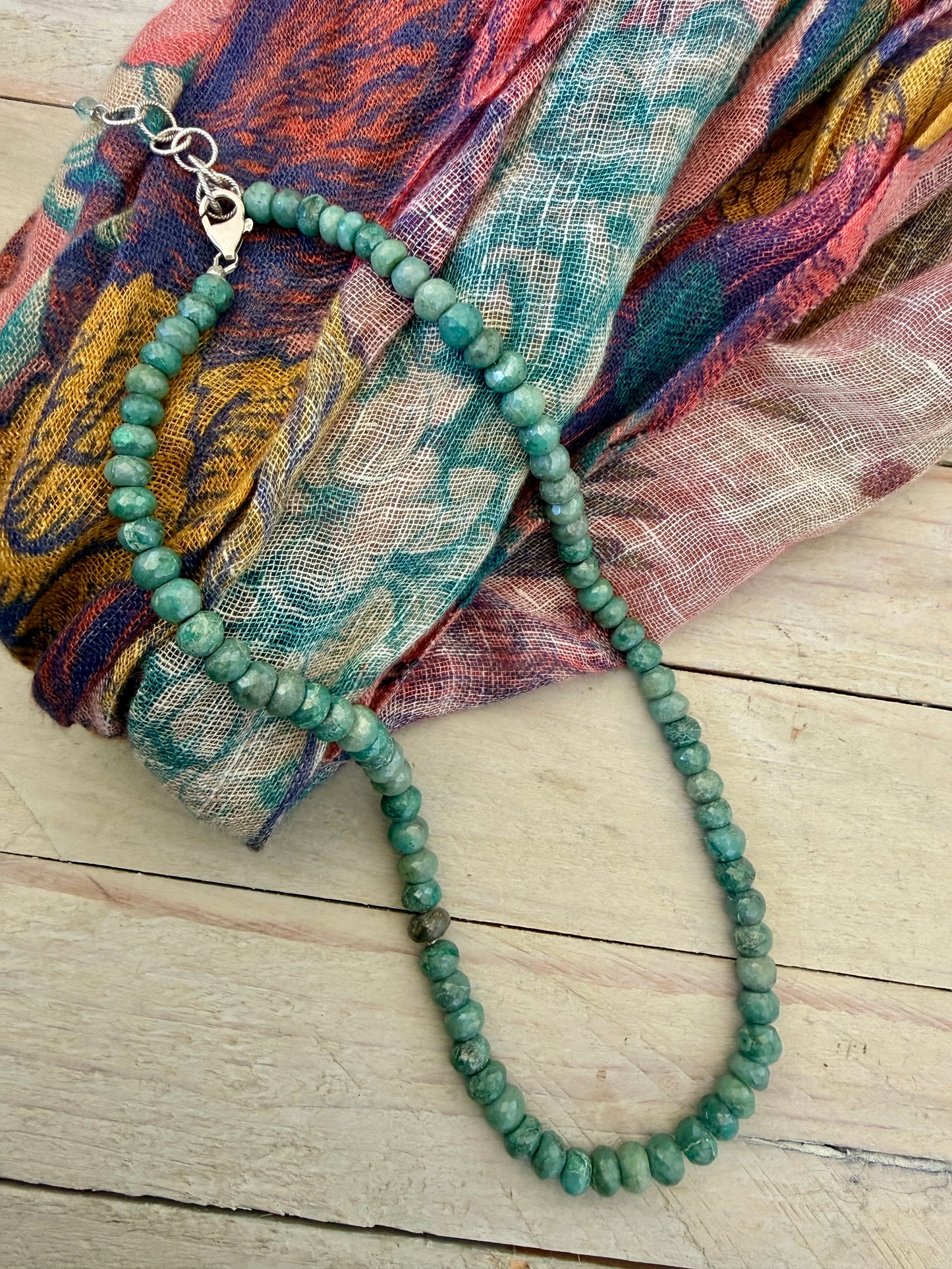 Faceted chrysocolla with one labradorite bead necklace. Sterling silver clasp and extender chain. 17.5-19”