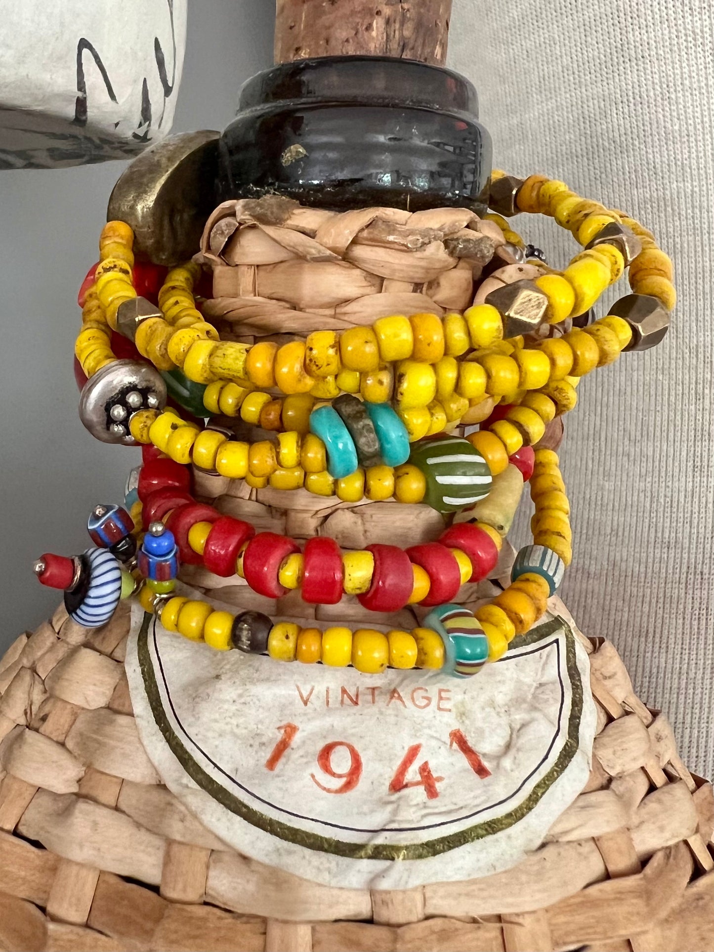 Maize glass bead stack of 7 bracelets.