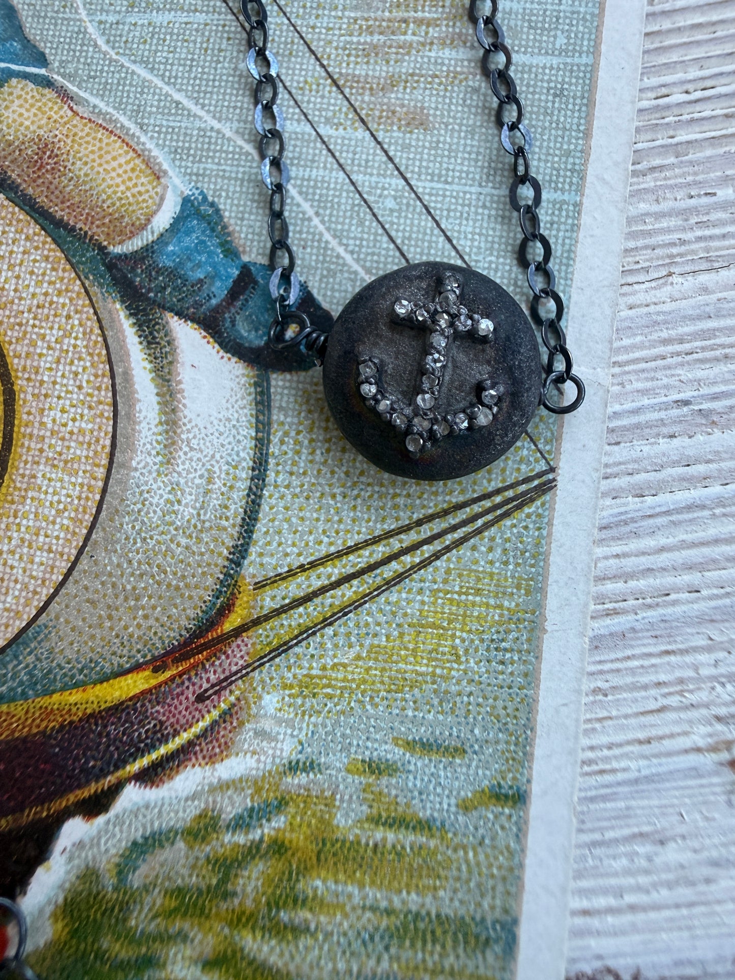 Pavé diamond anchor nautical necklace.  16.25-18”.