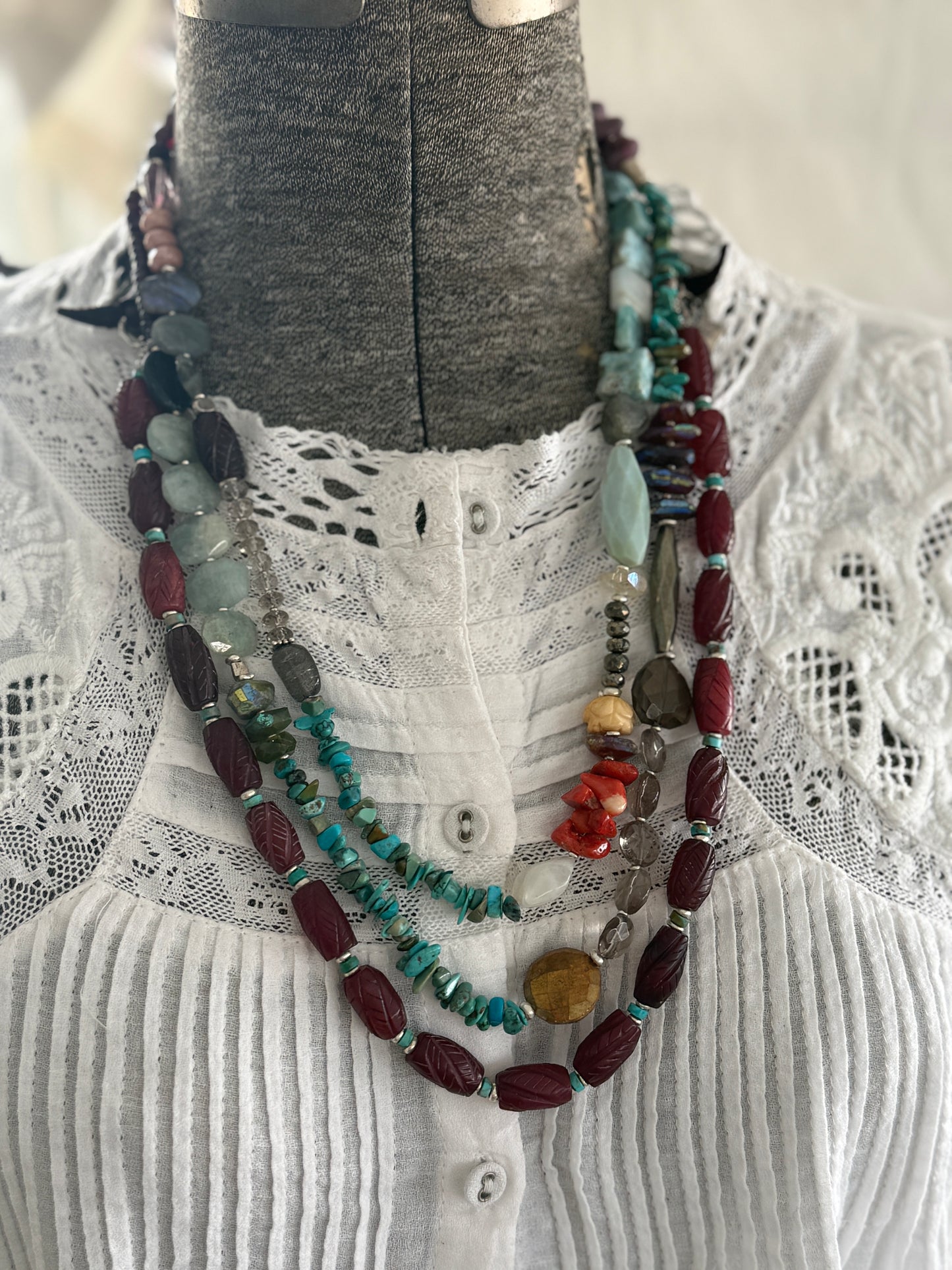 Gemstone medley long necklace 47” long.