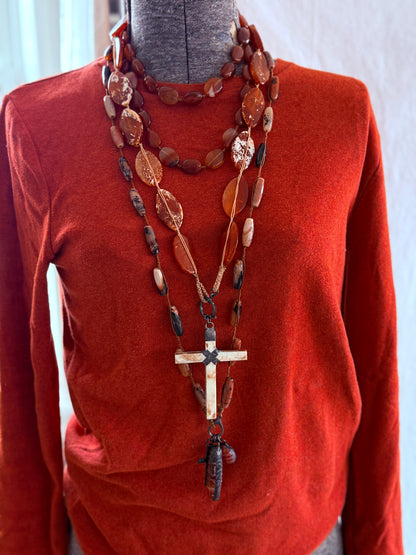 Hand knotted carnelian agates with sterling clasp and (removable) agate pendants long necklace.