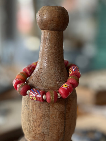 Coral krobo glass stretch stack bracelet. 7”