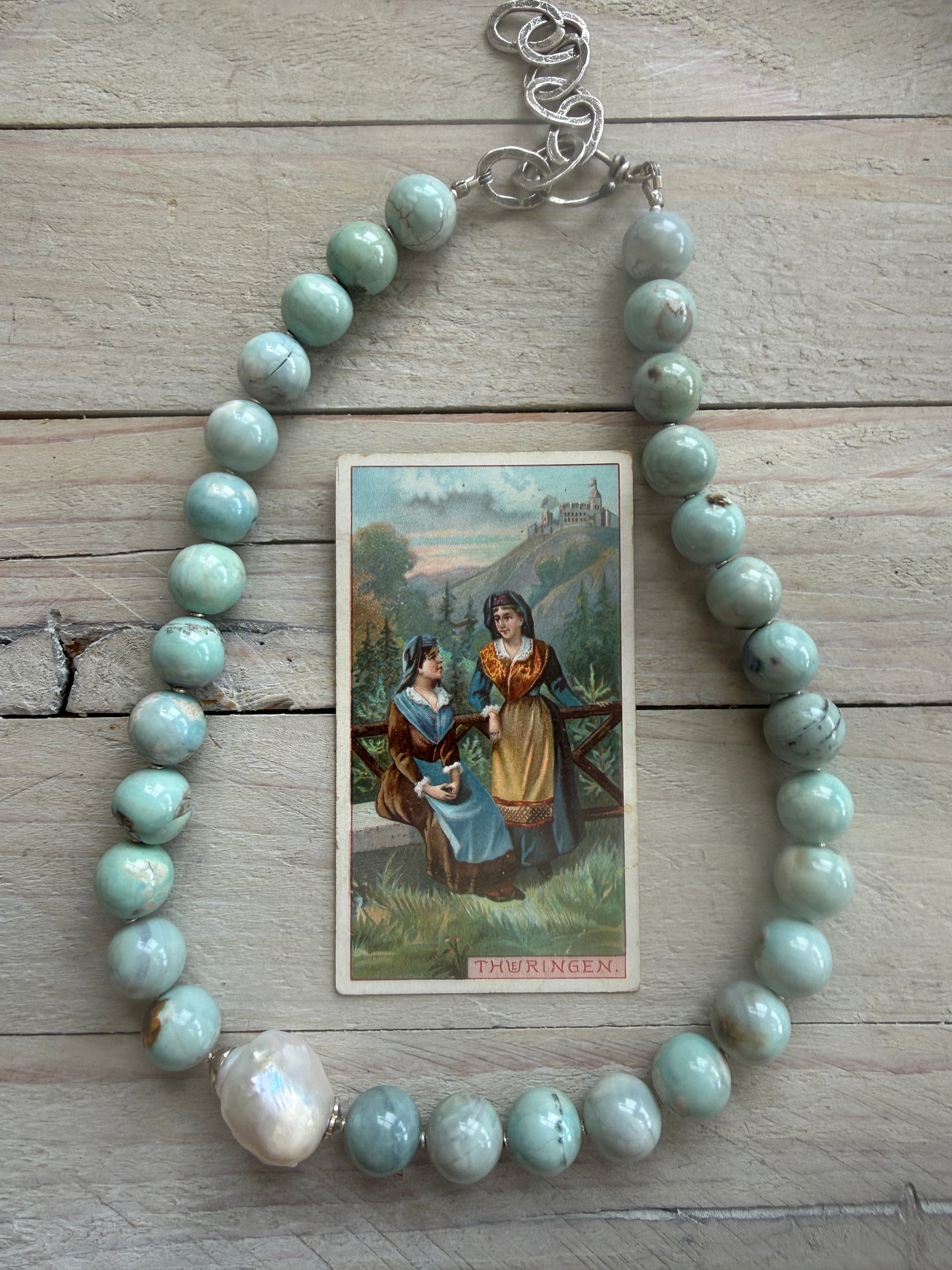 Dragonskin agates with baroque pearl short necklace.