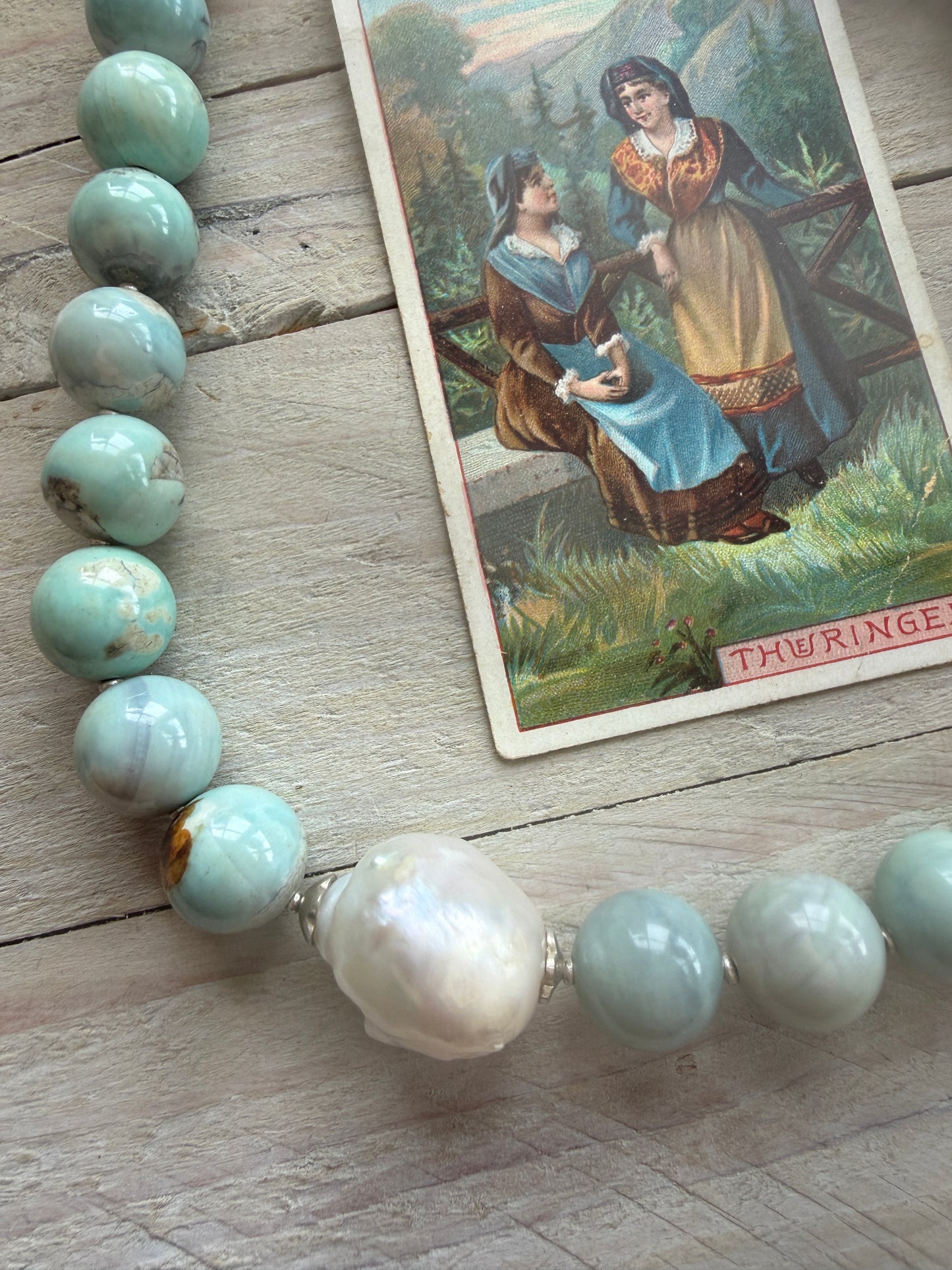 Dragonskin agates with baroque pearl short necklace.