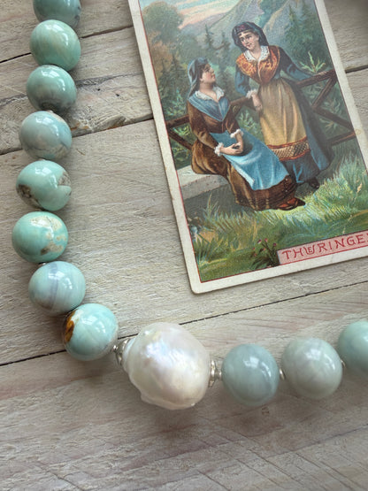 Dragonskin agates with baroque pearl short necklace.