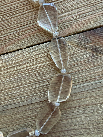 Clear quartz necklace with faceted moonstone spacers fine silver toggle.