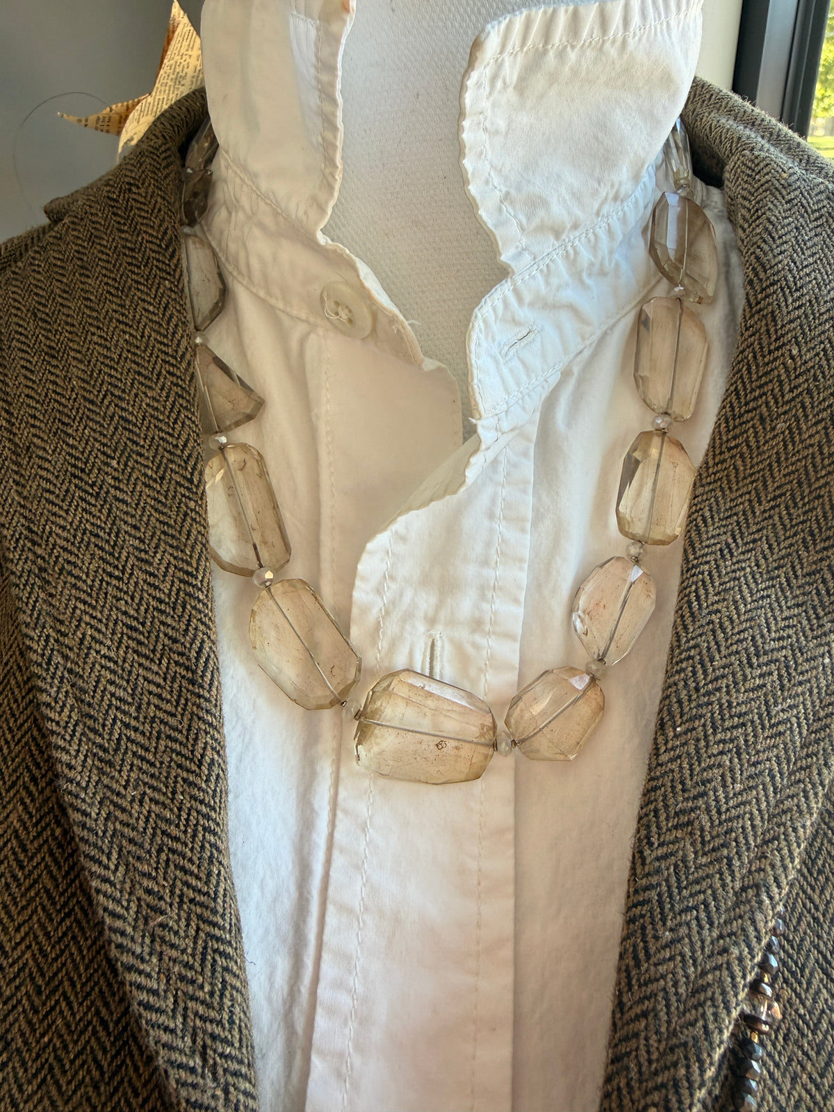 Clear quartz necklace with faceted moonstone spacers fine silver toggle.