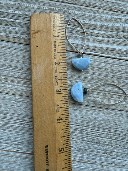 African Opal half moon and iolite earrings. Sterling earwire.