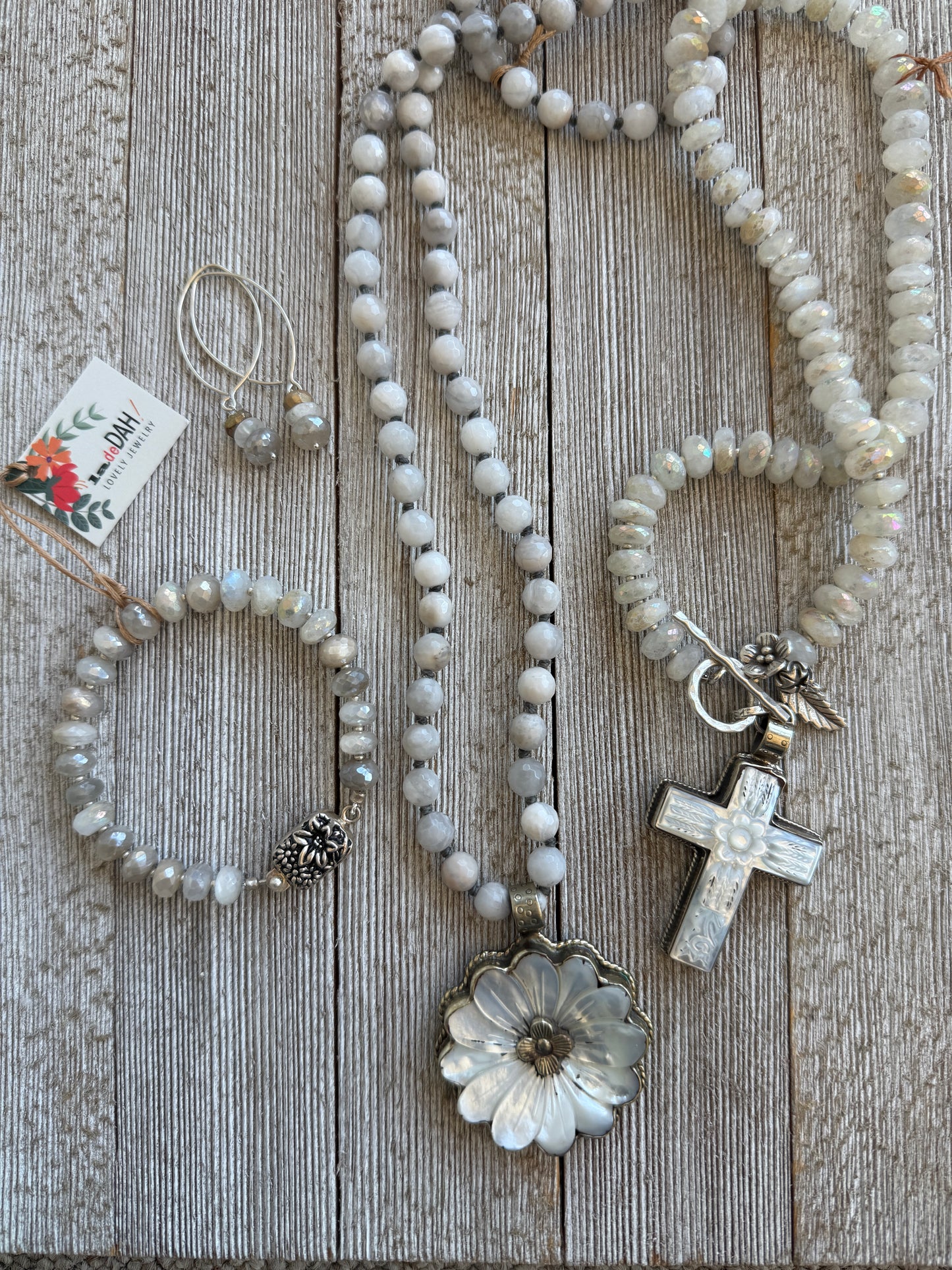 Moonstone bracelet with flower box clasp. 7”.