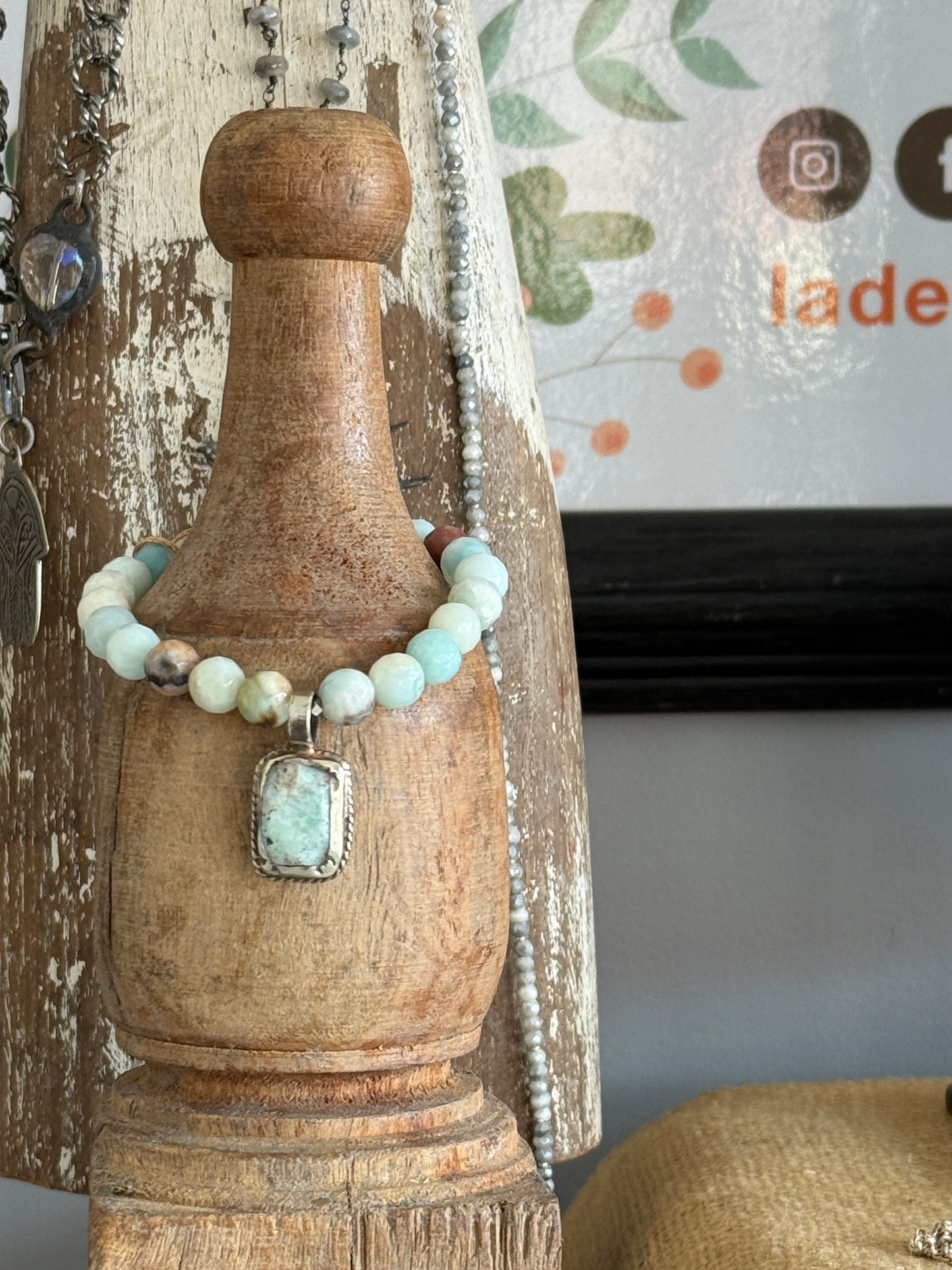 Faceted Amazonite beads with an Amazonite dangle stack bracelet. 6.5”
