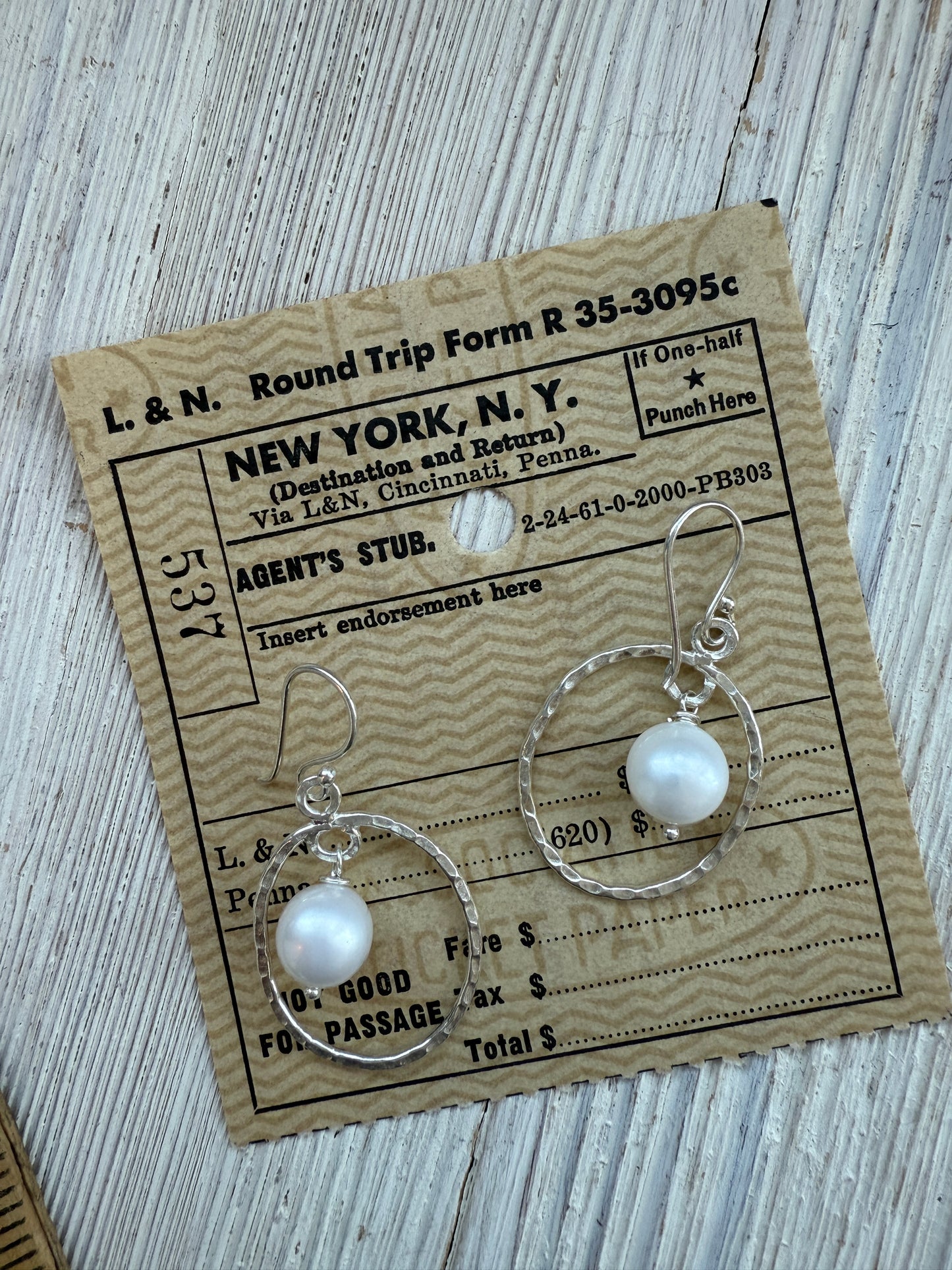 Handmade hammered fine silver hoops with pearl dangles earrings.