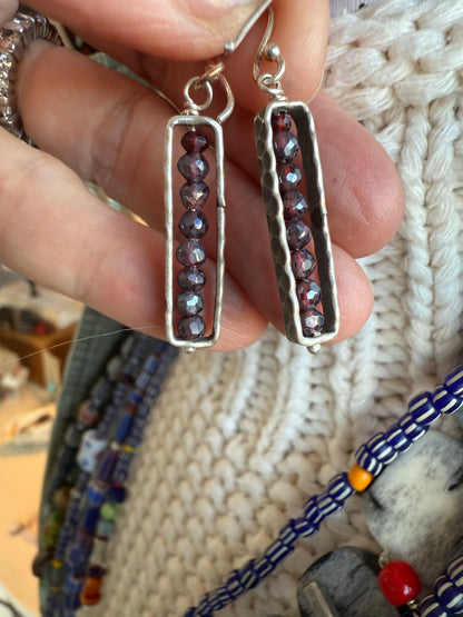 Garnet and fine silver abacus earrings