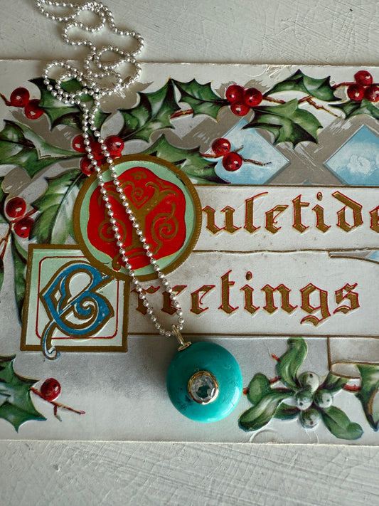 Turquoise with blue topaz on sterling ball chain necklace. 18”