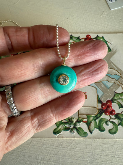 Turquoise with blue topaz on sterling ball chain necklace. 18”