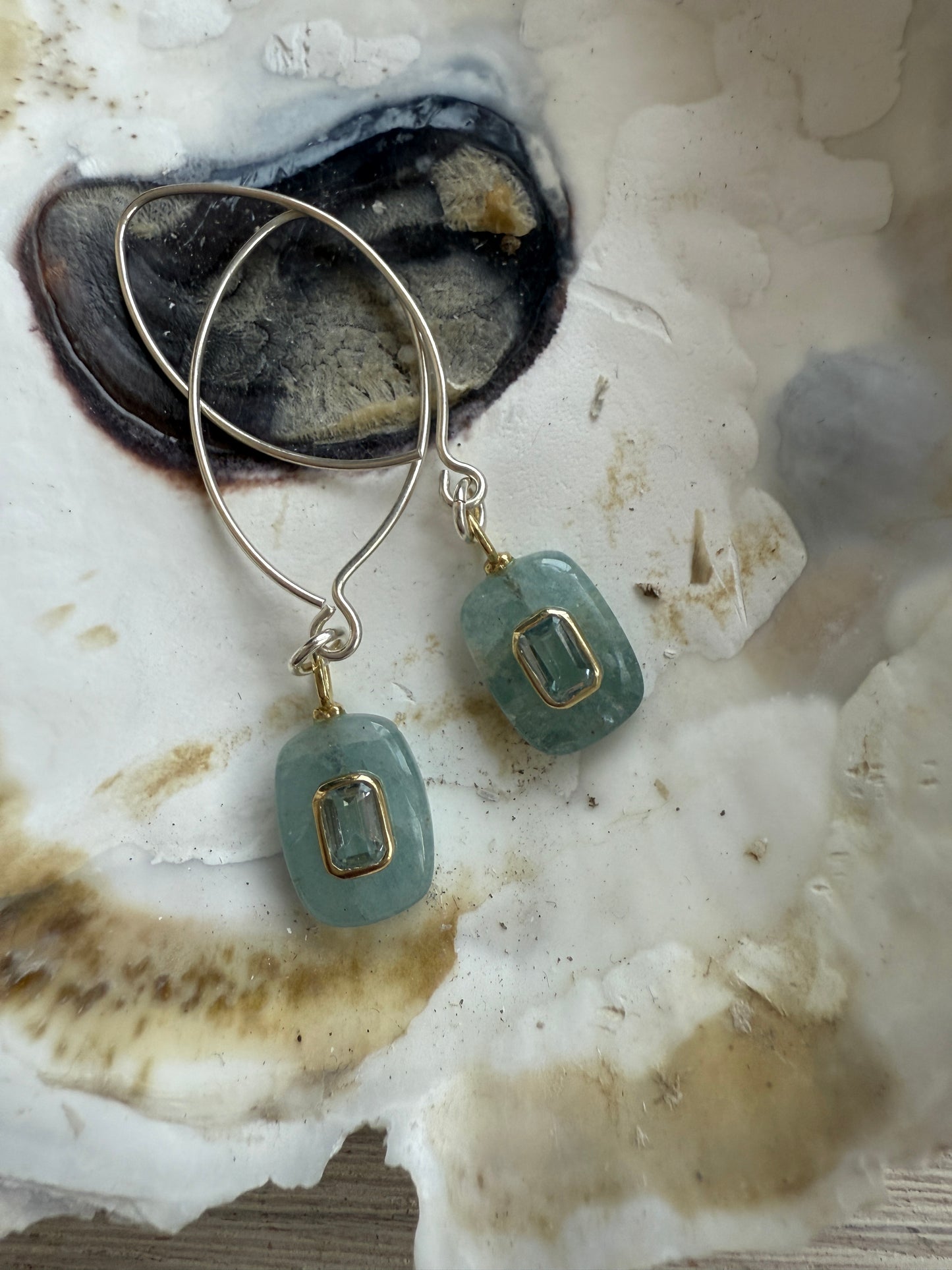 Aquamarine with blue topaz earrings. Sterling ear wires.