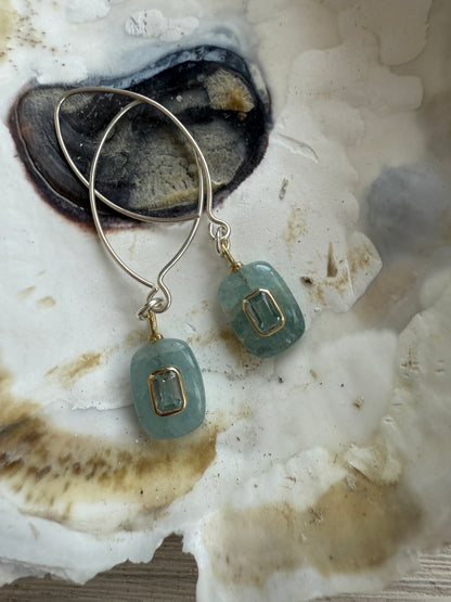 Aquamarine with blue topaz earrings. Sterling ear wires.