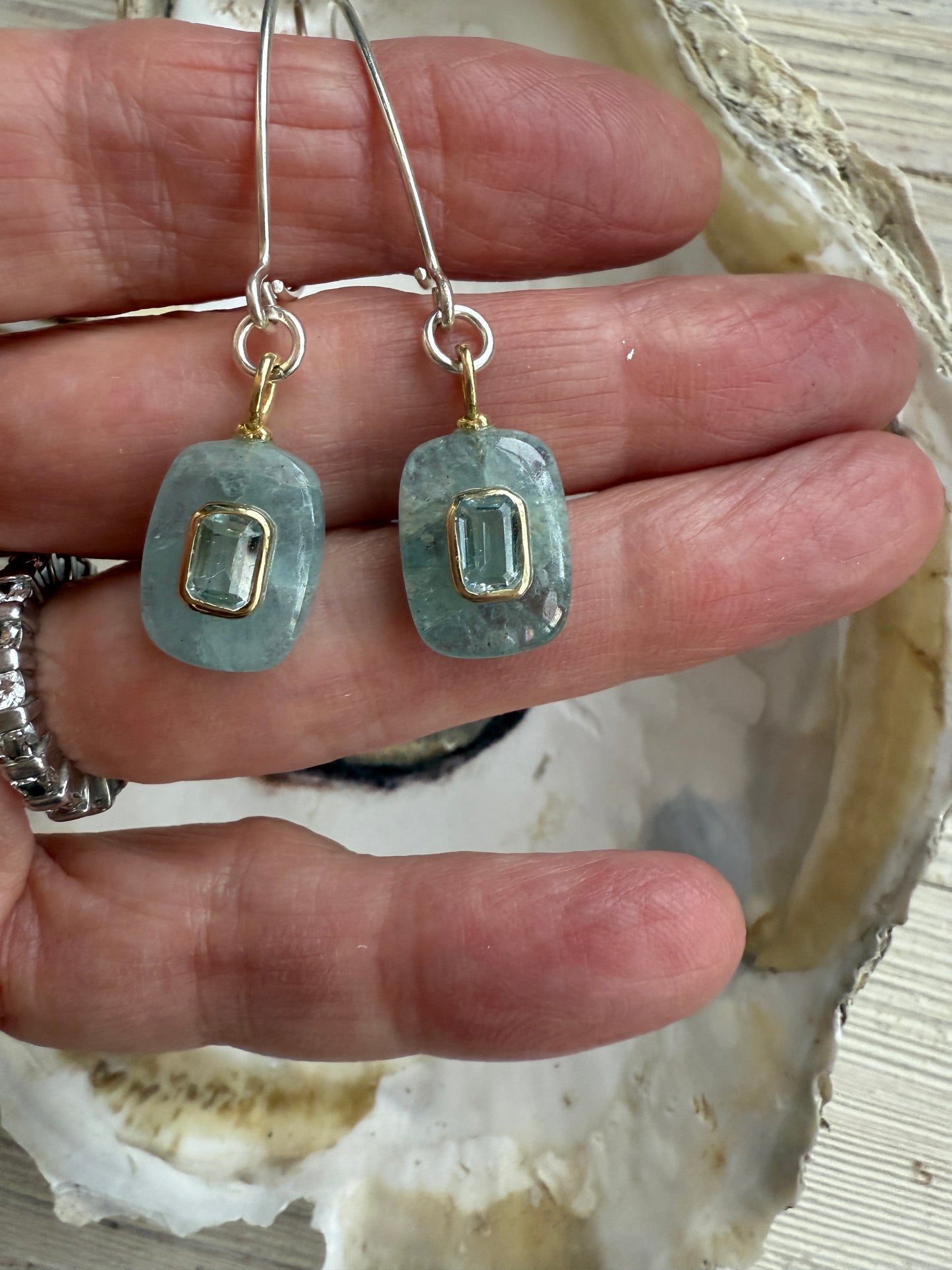 Aquamarine with blue topaz earrings. Sterling ear wires.