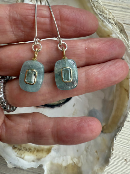 Aquamarine with blue topaz earrings. Sterling ear wires.