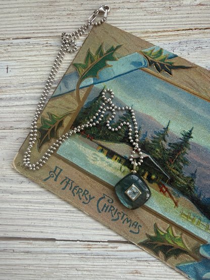 Labradorite with blue topaz on sterling ball chain necklace. 18”