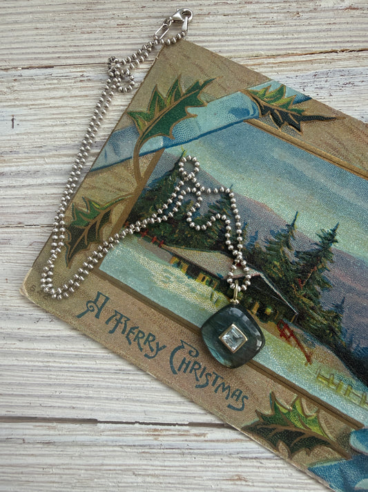 Labradorite with blue topaz on sterling ball chain necklace. 18”