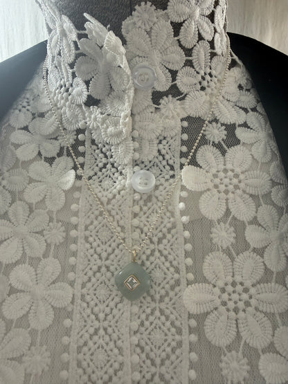 Aquamarine with topaz pendant on sterling ball chain necklace. 18”