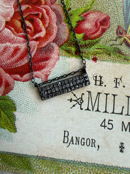 Pavé diamond bar delicate necklace. 14.5-16.75”.