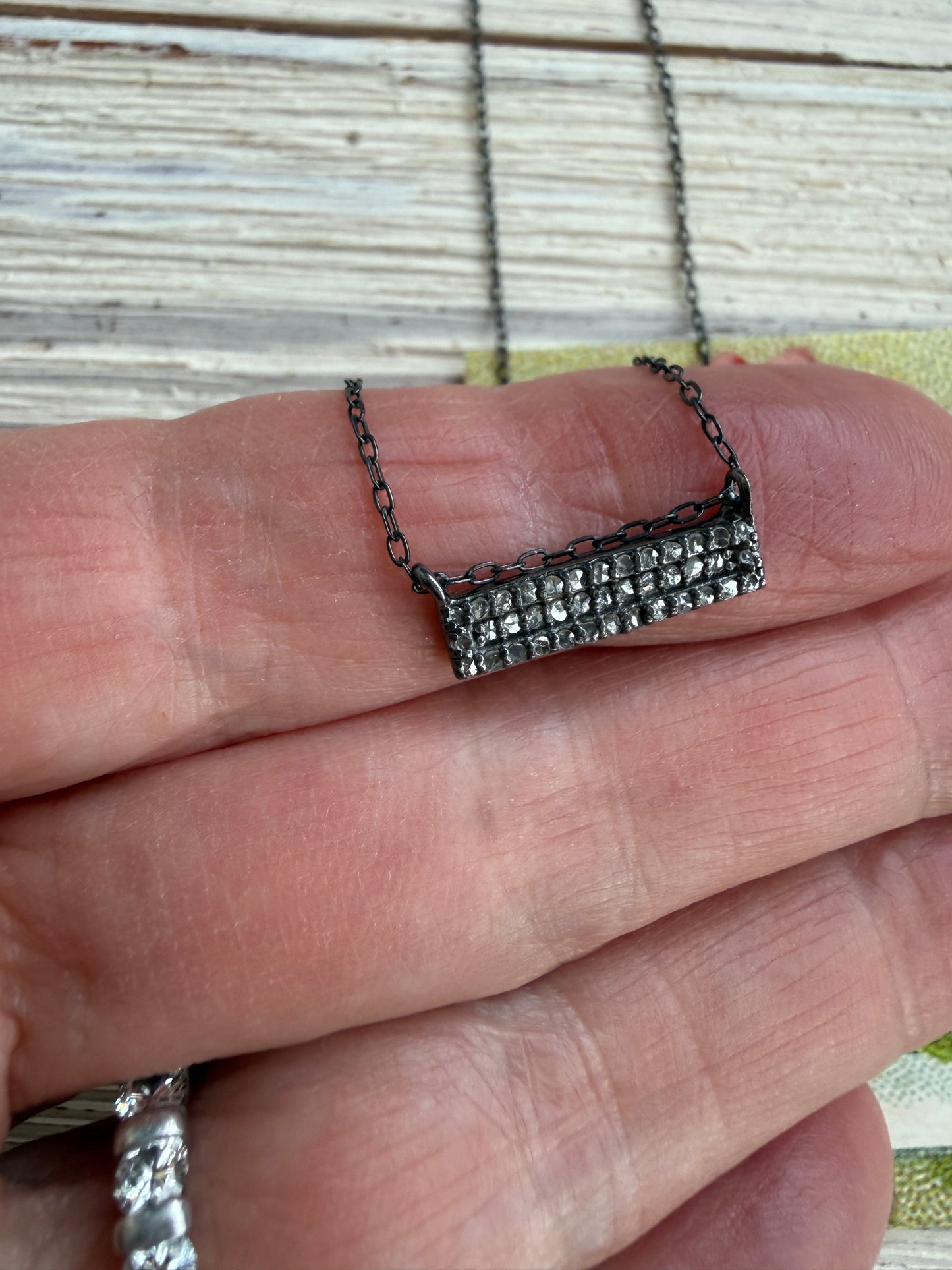 Pavé diamond bar delicate necklace. 14.5-16.75”.